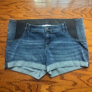 Isabel Maternity Dark Blue Jean Shorts with Black Waistband